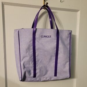 Clinique Open Tote Canvas fabric shopping travel bags purple